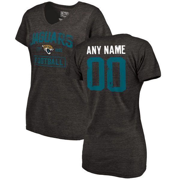 Women Black Jacksonville Jaguars Distressed Custom Name and Number Tri-Blend V-Neck NFL T-Shirt->nfl t-shirts->Sports Accessory